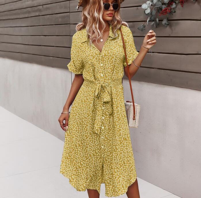 Vestido floral de verão feminino loja Zene Amarelo S 
