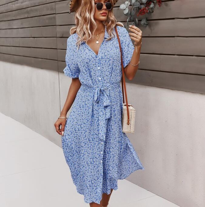 Vestido floral de verão feminino loja Zene Azul S 