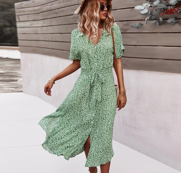 Vestido floral de verão feminino loja Zene Verde S 